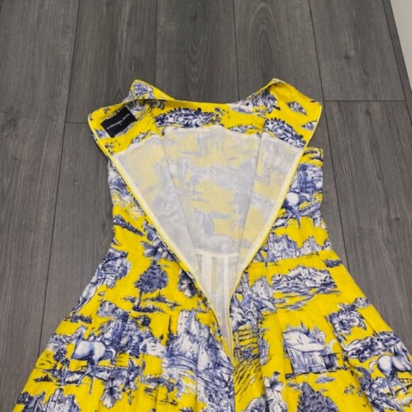 Samantha Sung Sleeveless Blue Yellow Linen Maxi Dress Size 12 - Picture 6 of 11